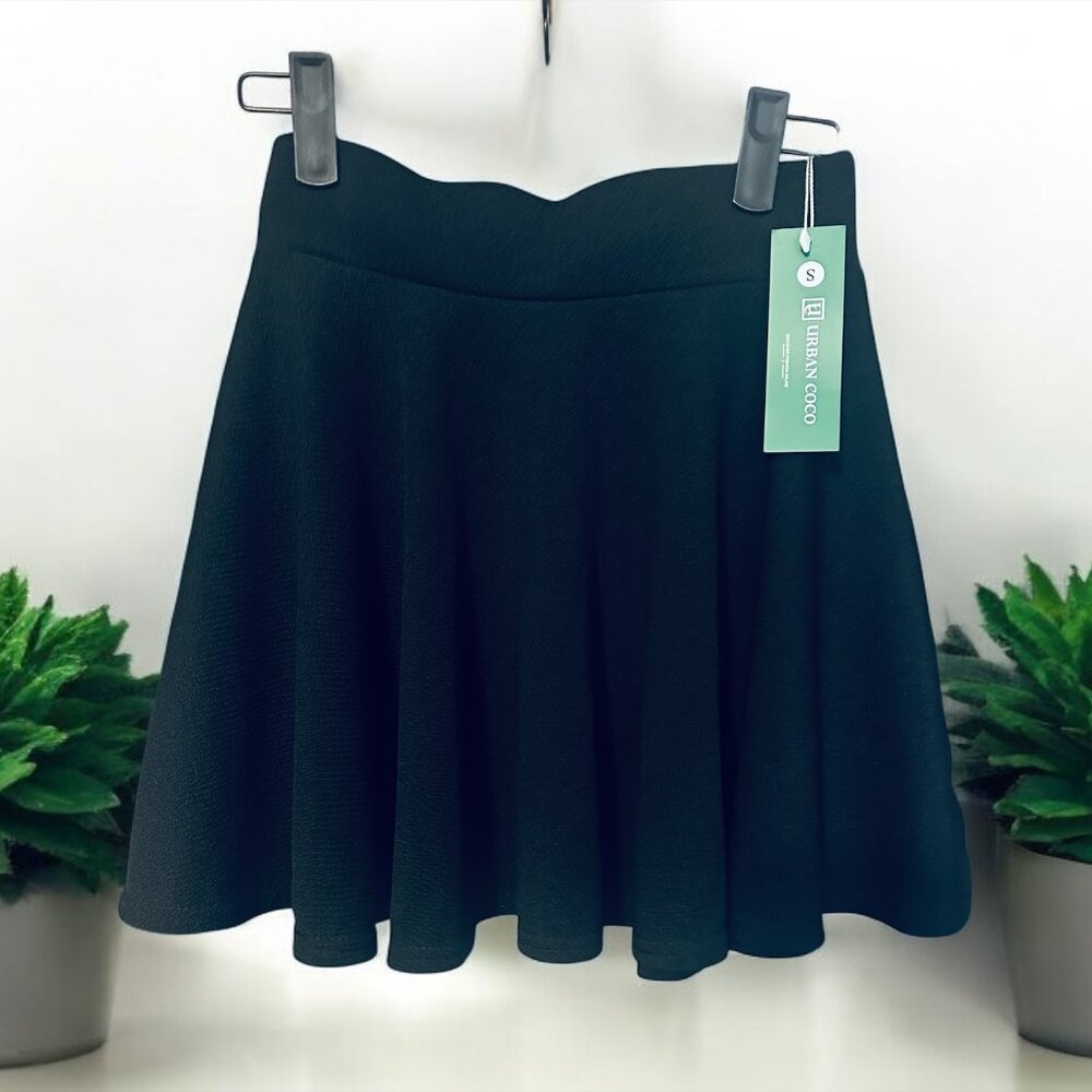 Urban CoCo Women Basic Versatile Stretchy Flared Casual Black Skirt Small NWT